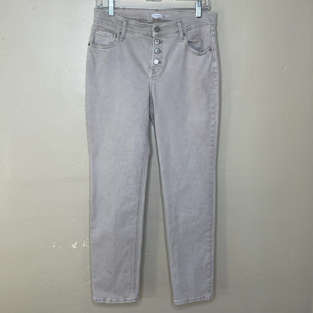 OLD NAVY Jeans Boyfriend Mid Rise Button Fly 5 Pocket Cream Denim 2